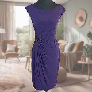 Deep Purple Dress with Faux Wrap Style and Sequin Detail